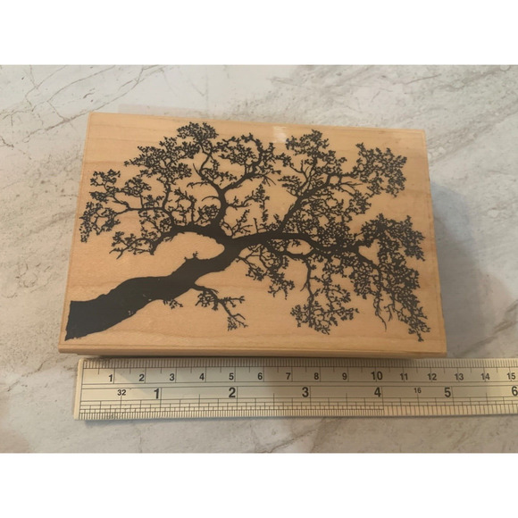 Stampscapes Oak Branch 203G Trees Rubber Stamp Mounted/wood 3 1/4 x 4 5/8" 1997 - Picture 2 of 4